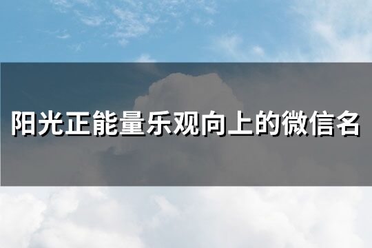 阳光正能量乐观向上的微信名(精选114个)